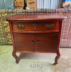 Antique Brown Carved Wood 2-Door Raised Panel Cabinet 1 Drawer 40x35x45