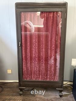Antique Brown Varnished Wood Glass Front Display Cabinet 20x13x50 2 Shelves