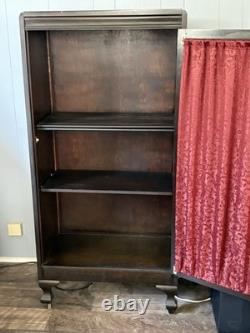 Antique Brown Varnished Wood Glass Front Display Cabinet 20x13x50 2 Shelves