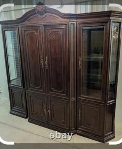 Antique Brown Wood China Cabinet with Glass Fronted Doors and Shelves