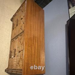 Antique Brown Wood Freestanding Cabinet, 4 Doors, Pull Handles 40x25x41