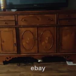 Antique Brown solid Wood Cabinet Stained Finish 4 Doors 5 Drawers