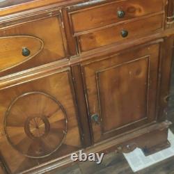 Antique Brown solid Wood Cabinet Stained Finish 4 Doors 5 Drawers