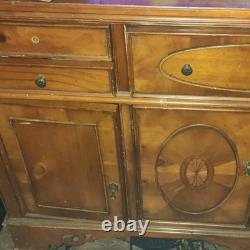 Antique Brown solid Wood Cabinet Stained Finish 4 Doors 5 Drawers