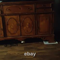 Antique Brown solid Wood Cabinet Stained Finish 4 Doors 5 Drawers