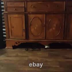 Antique Brown solid Wood Cabinet Stained Finish 4 Doors 5 Drawers