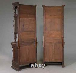 Antique Buffets, Double, French Breton Style, Finely Carved, Stain Glass, 1800s