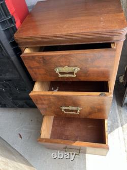 Antique Burled Walnut Wood 3 Drawer Cabinet/nightstand