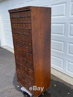 Antique C. 1920 72 drawer oak store bin, bolt bin, file cabinet or apothecary