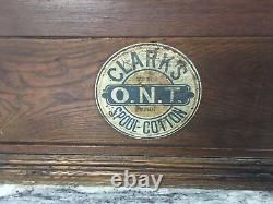 Antique CLARK'S ONT Oak Spool Cabinet, 4 Drawers, Slant top desk. EXC COND