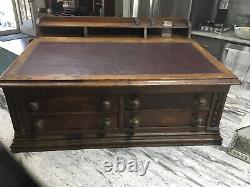 Antique CLARK'S ONT Oak Spool Cabinet, 4 Drawers, Slant top desk. EXC COND