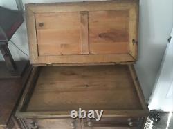 Antique CLARK'S ONT Oak Spool Cabinet, 4 Drawers, Slant top desk. EXC COND