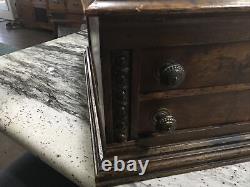 Antique CLARK'S ONT Oak Spool Cabinet, 4 Drawers, Slant top desk. EXC COND