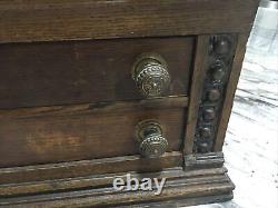 Antique CLARK'S ONT Oak Spool Cabinet, 4 Drawers, Slant top desk. EXC COND