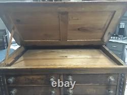 Antique CLARK'S ONT Oak Spool Cabinet, 4 Drawers, Slant top desk. EXC COND