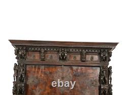 Antique Cabinet, Bambochi Style, Continental Baroque Walnut, Carved, 17-1800's