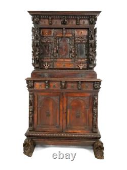 Antique Cabinet, Bambochi Style, Continental Baroque Walnut, Carved, 17-1800's