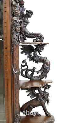 Antique Cabinet, Display, Gun, French Renaissance Revival, Carved, Crest, 1800s