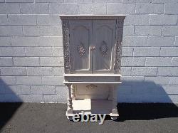 Antique Cabinet Hutch Carved Wood French Provincial Country Display Case Cottage