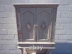 Antique Cabinet Hutch Carved Wood French Provincial Country Display Case Cottage