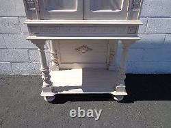 Antique Cabinet Hutch Carved Wood French Provincial Country Display Case Cottage