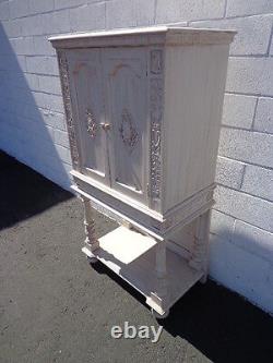 Antique Cabinet Hutch Carved Wood French Provincial Country Display Case Cottage