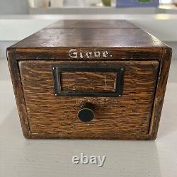 Antique Card Catalog Drawer Tiger Oak File Desk Cabinet Globe Vintage Box