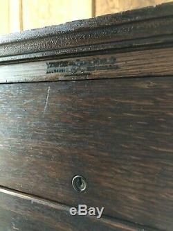 Antique Card Catalog, Stackable Oak Card File, Apothecary Wood Flat File Cabinet