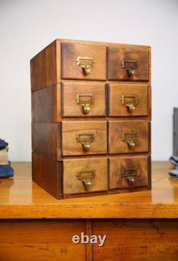 Antique Card Catalog wood drawer apothecary cabinet vintage stackable Library