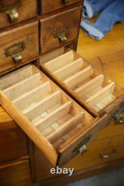 Antique Card Catalog wood drawer apothecary cabinet vintage stackable Library