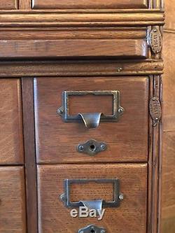 Antique Card File Cabinet, Oak Card Catalog, Wood Apothecary