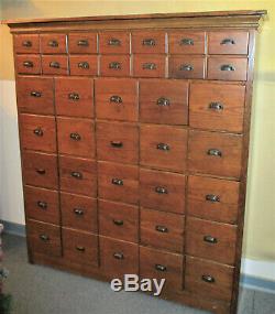 Antique Carpenters Storage Unit Pine Hardware Cabinet Hutch 39 Drawers