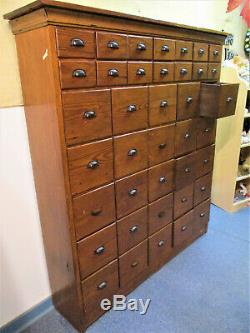 Antique Carpenters Storage Unit Pine Hardware Cabinet Hutch 39 Drawers
