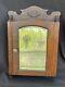 Antique Carved Oak Medicine Cabinet With Beveled Glass Mirror Circa 1910