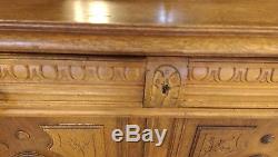 Antique Carved Oak or Walnut French Hutch Buffet, Sideboard, Cupboard withfigures
