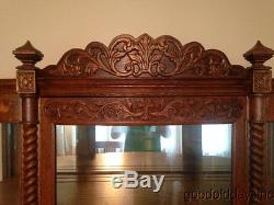 Antique Carved Quarter Sawn Oak Curved Glass China Cabinet