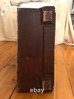 Antique Carved Walnut, Mahogany TRAMP ART Wall Cabinet 1900-1930, 22x 15 x 7