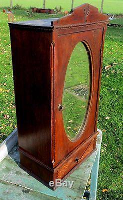 Antique Carved Wood medicine bathroom Wall Cabinet Oval Beveled Glass mirror