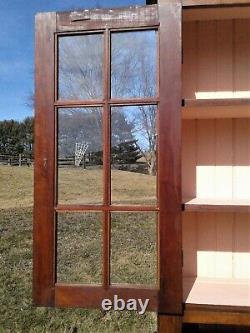 Antique Cherry 2 Piece Flat Wall StepBack Cupboard 12 Pane Top Doors 1890s