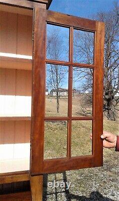 Antique Cherry 2 Piece Flat Wall StepBack Cupboard 12 Pane Top Doors 1890s