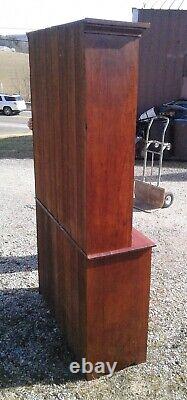 Antique Cherry 2 Piece Flat Wall StepBack Cupboard 12 Pane Top Doors 1890s