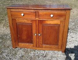 Antique Cherry 2 Piece Flat Wall StepBack Cupboard 12 Pane Top Doors 1890s