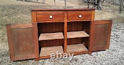 Antique Cherry 2 Piece Flat Wall StepBack Cupboard 12 Pane Top Doors 1890s