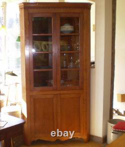 Antique Cherry Corner Cabinet with Glass Doors and Key Locks Circa 1880's