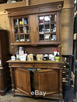 Antique Cherry HickoryCupboard China Cabinet Stepback Cupboard Beveled Glass