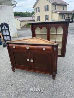 Antique Cherry corner cupboard cabinet provenance original 1820 farm house pa