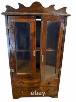 Antique Child's Toy China Cabinet 22x 12x6.25 With Drawers & Glass Doors