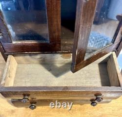 Antique Child's Toy China Cabinet 22x 12x6.25 With Drawers & Glass Doors