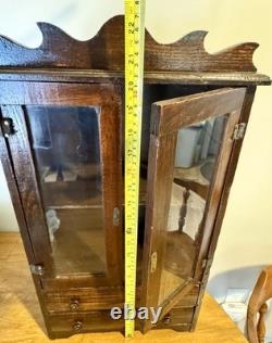 Antique Child's Toy China Cabinet 22x 12x6.25 With Drawers & Glass Doors