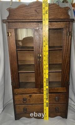 Antique Child's Toy China Cabinet 26.5x14x7.5 Tall With Drawers & Glass Doors